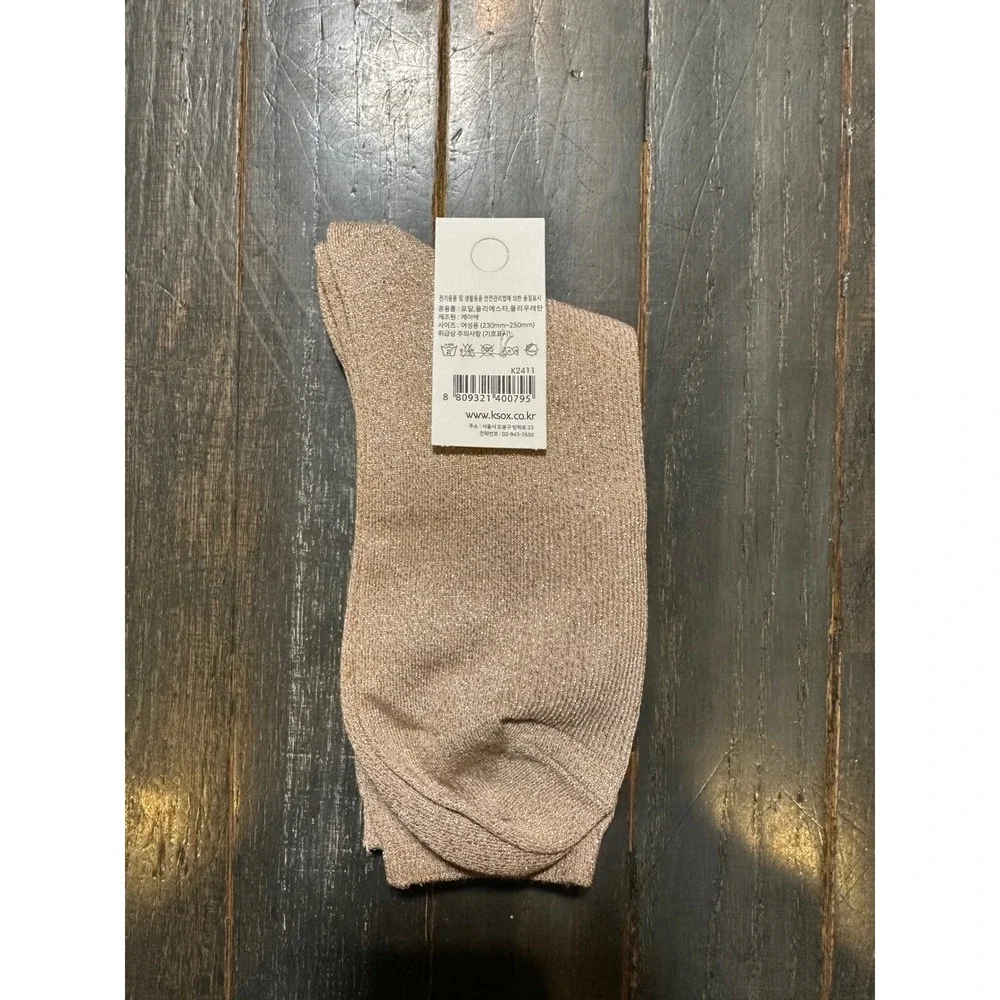 K'sox Women Modal Glitter Crew Socks Champagne Gold Metallic Shimmer